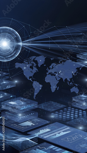 Global business network, digital technology, data exchange concept. Business Intelligence and cloud computing, digital marketing, data processing and blockchain technology management.