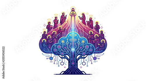 Foto Digital Tree of Life with Jesus and Disciples, Faith and Technology