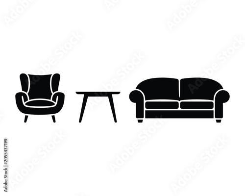Silhouette of sofa chair and coffee table in a living room setting