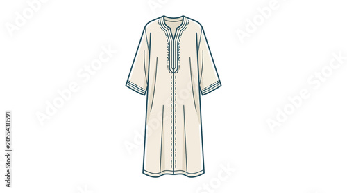 Foto A flat sketch of a traditional kaftan dress with embroidery details