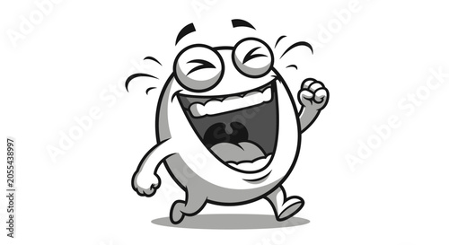 Bild auf Leinwand Hilariously Happy Cartoon Egg Character Laughing Hysterically While Running on I