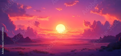 Vibrant Sunset Over the Ocean - A Dreamy Landscape Painting.