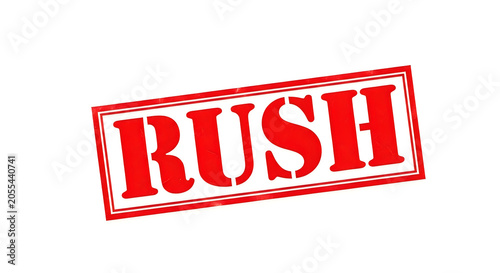 A bold red rectangular stamp reading the word russ in all capital letters, slightly tilted for dynamic effect