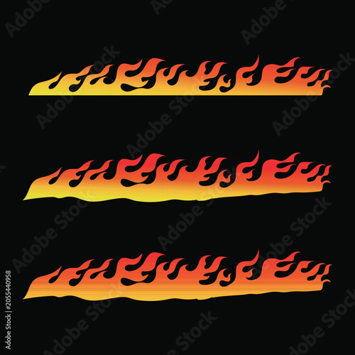 Set human hands with fire or flame in retro flat style. Collection different vector illustration for tattoo, print. Various vintage color art composition.