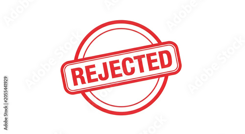 A bold, red circular stamp with the word rejected in all caps, symbolizing denial or failure, set against a plain white backdrop