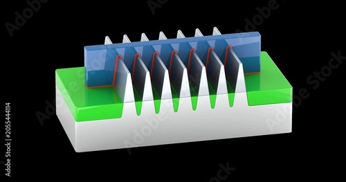 FinFET transistor model rotation animation seamlessly loopable. 3D rendering isolated on transparent background