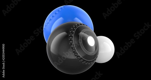 Lawn bowls and jack ball rotation animation seamlessly loopable. 3D rendering isolated on transparent background