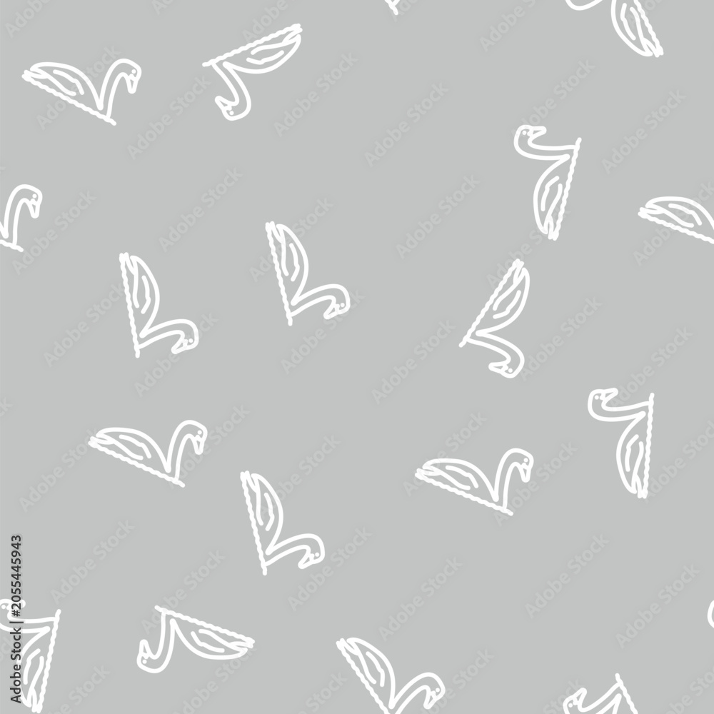 Obraz premium swan bird line seamless pattern swan bird thin line illustration