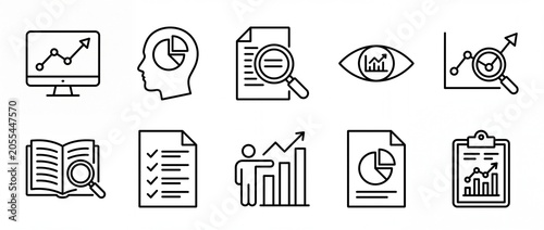 Business analysis and strategy icons with graphs charts