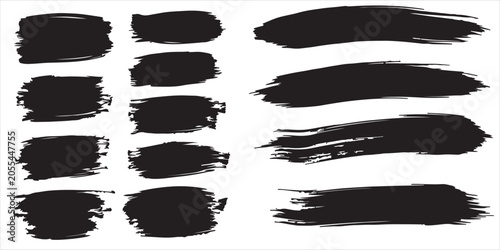 Black brush stroke collection artistic paint smear textures isolated vector set
