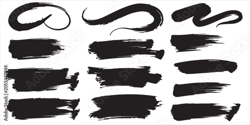 Black brush stroke collection artistic textures and dynamic calligraphic elements