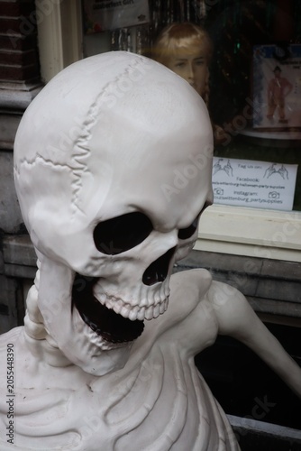 human skull on black background