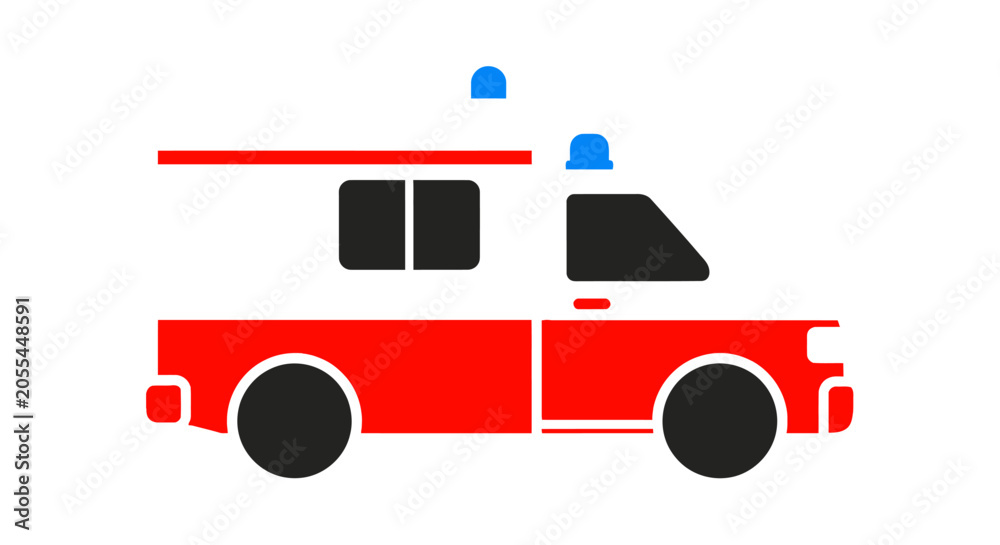 Fototapeta premium Minimalist red fire department pickup truck icon illustration.