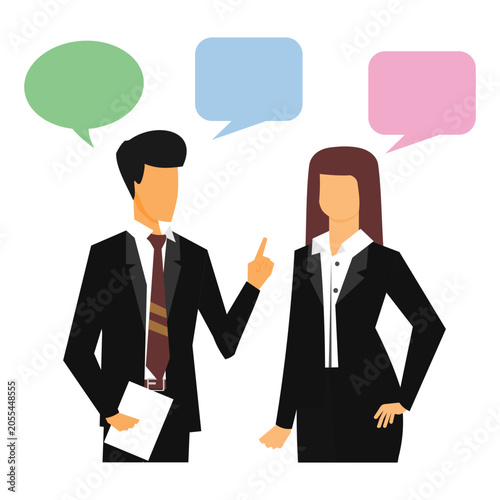 Business couple illustration with bubble chat (5)