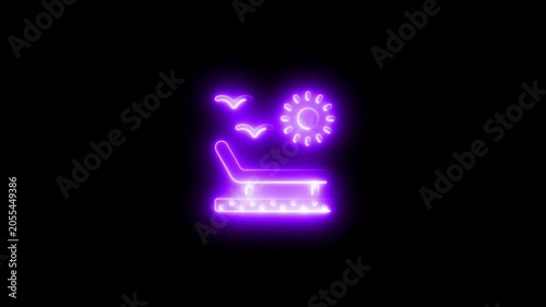 Glowing neon beach lounge animation with sun and birds
