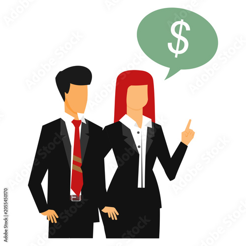 Business couple illustration with dollar sign inside bubble chat (1)
