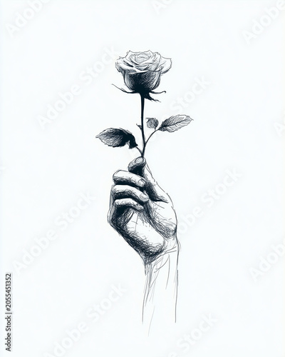 Continuous one line drawing of a hand holding a flower