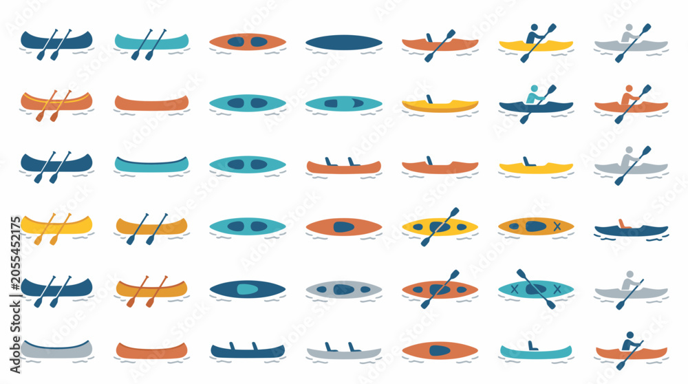 Fototapeta premium Seamless pattern of various colorful kayak and paddle icons.