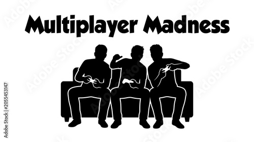 Obraz na płótnie Three friends sitting on a couch playing multiplayer video games together