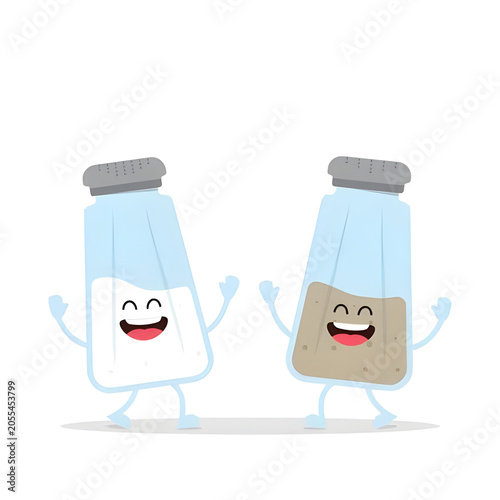 Happy salt and pepper shaker characters dancing