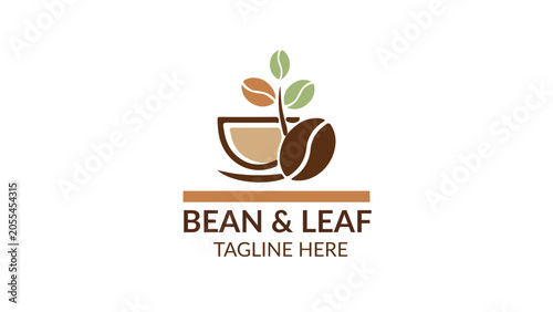 Natural bean and green leaf organic coffee logo