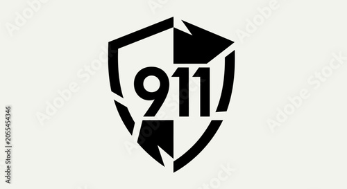 Black and white 911 emergency services shield logo icon.