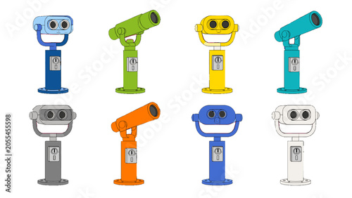 Fotografie Colorful coin operated binocular viewers set in vector style