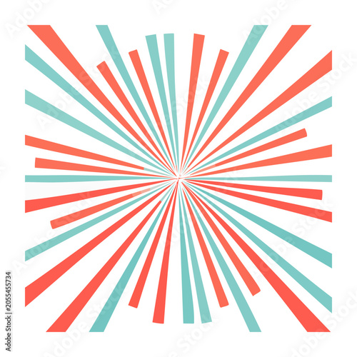 Flat design sunburst vector with red and cyan rays
