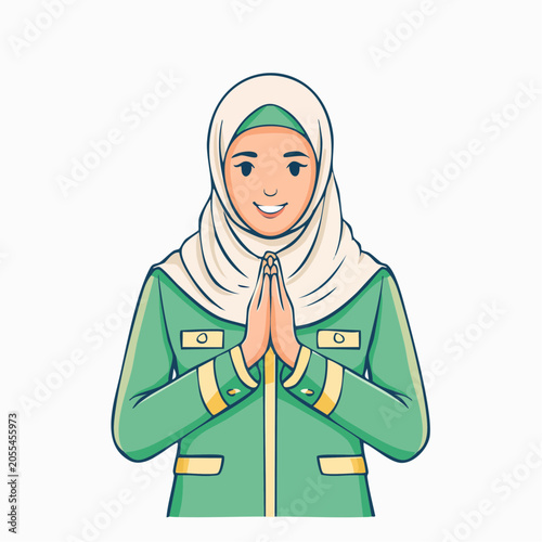 Muslim Woman in Hijab Greeting with Hands Together