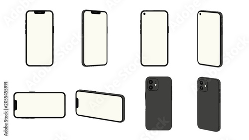 Foto Smartphone mockup set with front, side, and back views