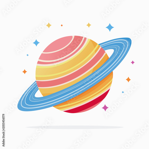 Stylized Planet with Rings and Stars