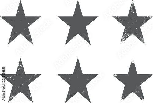 Distressed grunge six pointed star shape set