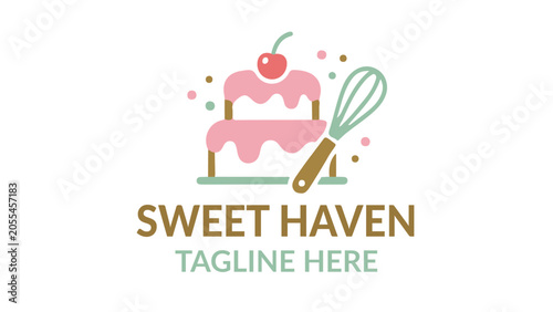 Sweet haven bakery logo with cake and wire whisk