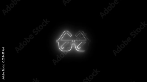 Glowing neon eyeglasses animation on black background