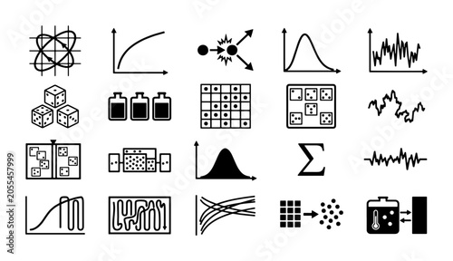 Quadro su tela Scientific data icons set, 20 black linear vector symbols for physics and mathem