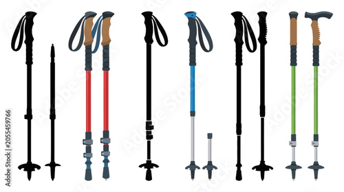 Photos vector collection featuring different trekking pole designs, hiking pole, collap
