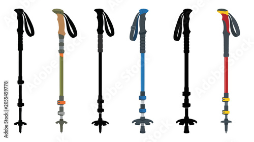 Tableau sur toile vector collection featuring different trekking pole designs, hiking pole, collap
