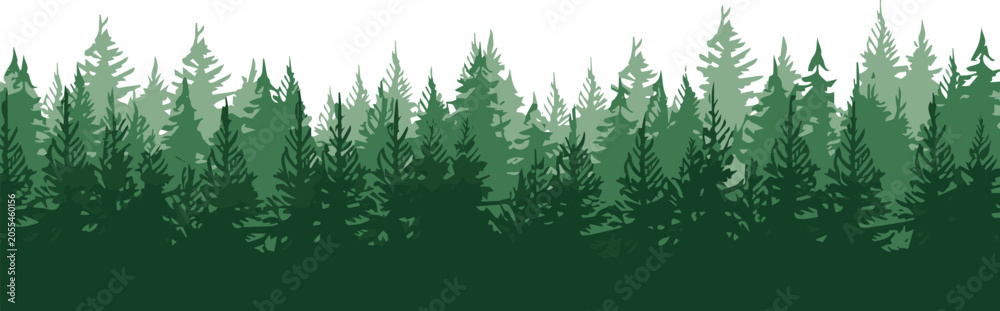 Fototapeta premium forest conifer woodland layered green depth atmospheric vector art
