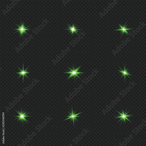Original name(s): Green Sparkling Starburst Light Effects Collection on Transparent Background Vector Illustration