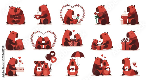 Quadro su tela Cute Capybara Valentine Day Romantic Collection Set Featuring Couples In Love Wi