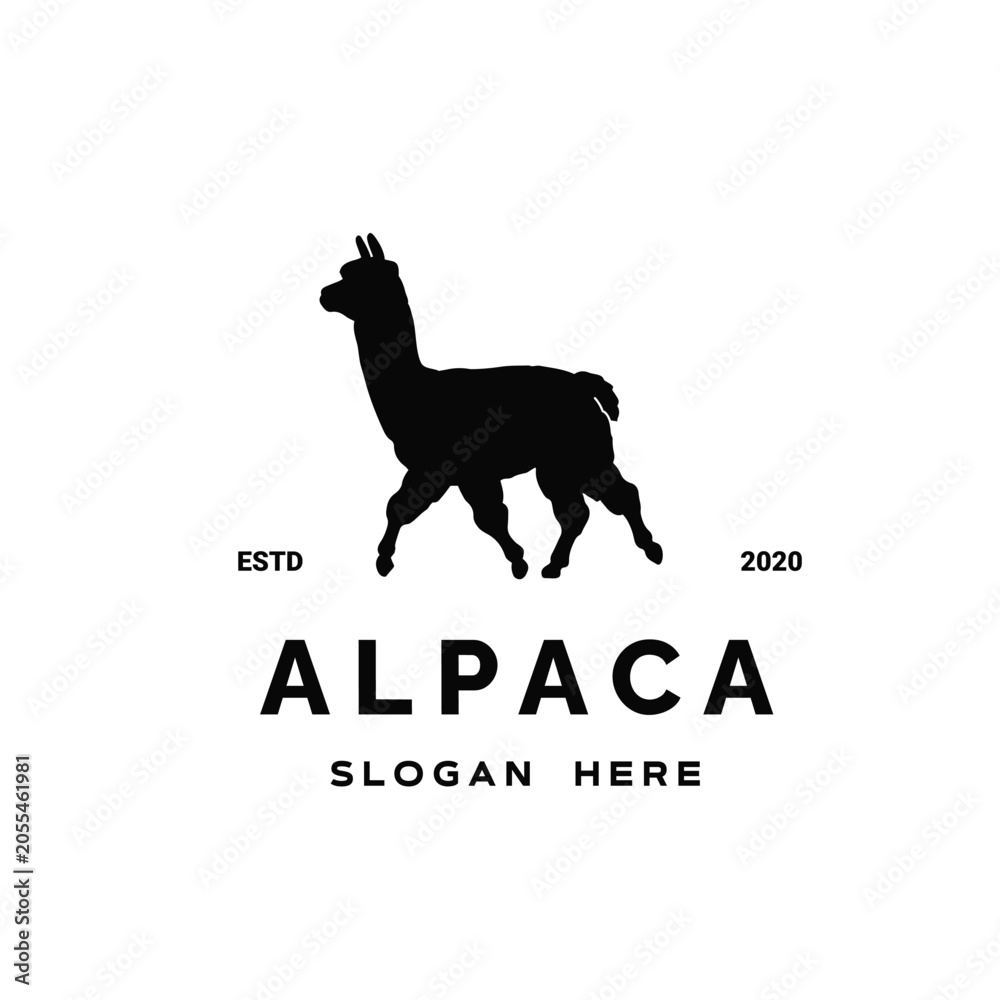Obraz premium Alpaca Logo Silhouette Farm Animal Emblem Design