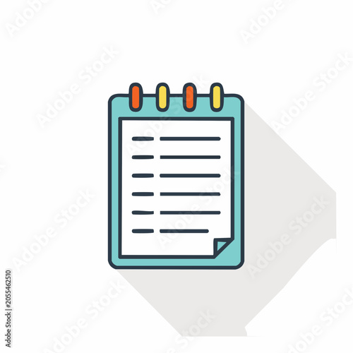Flat Icon of a Notepad with Lines and Rings