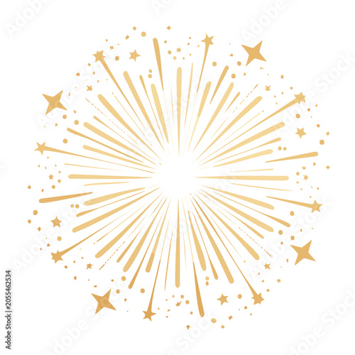 Golden firework burst with stars and sparkles on white background