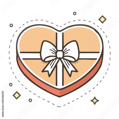 Heart shaped gift box with ribbon and bow icon