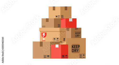 Stack of Cardboard Boxes for Shipping and Delivery, Logistics and Moving Concept Illustration Isolated on White Background