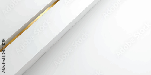 Konstfotografi Minimalist white abstract surface with a single diagonal gold border line backgr