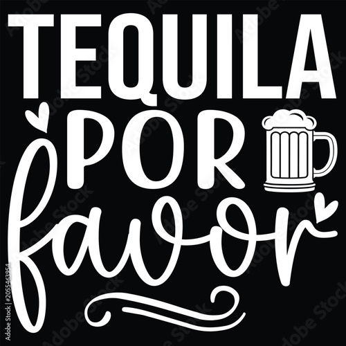 Foto Tequila por favor vector graphic illustration with a beer mug and hearts on a black background with white text and decorative elements