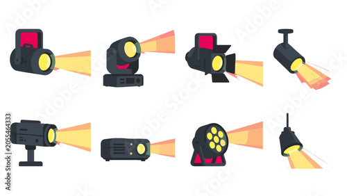 Bild auf Leinwand Set of stage and studio lighting equipment vector icons
