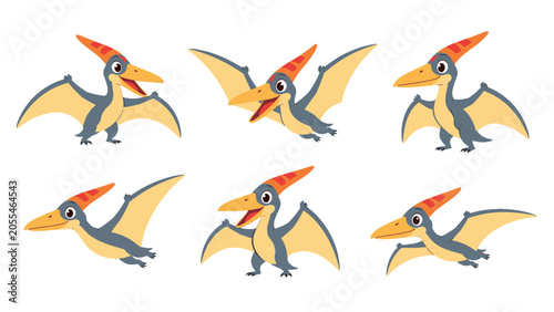 Foto Cute cartoon pterodactyl characters in different poses