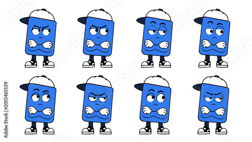 Obraz na płótnie Set of blue cartoon rectangle character with crossed arms